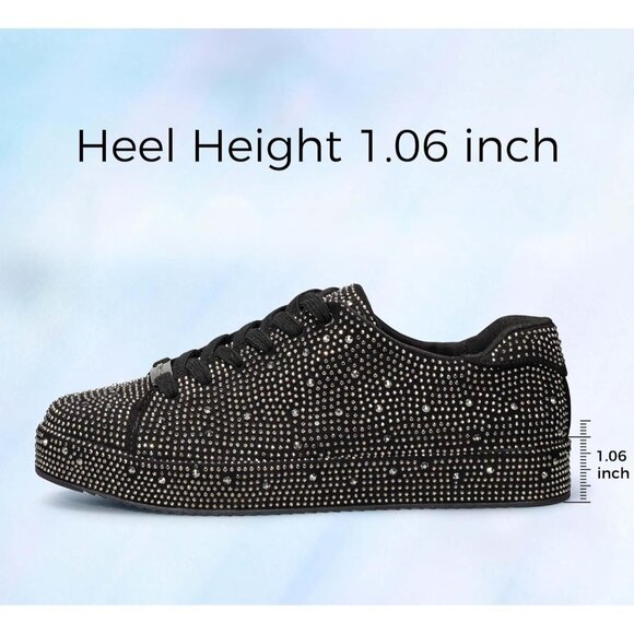 Women's Black Pewter Rhinestone Fashion Glitter Sneakers Sparkly Shiny Shoes - Picture 4 of 9